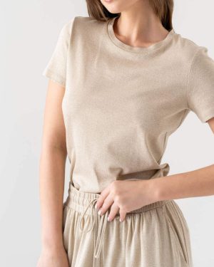 METALLIC YARN DETAIL BASIC T SHIRT